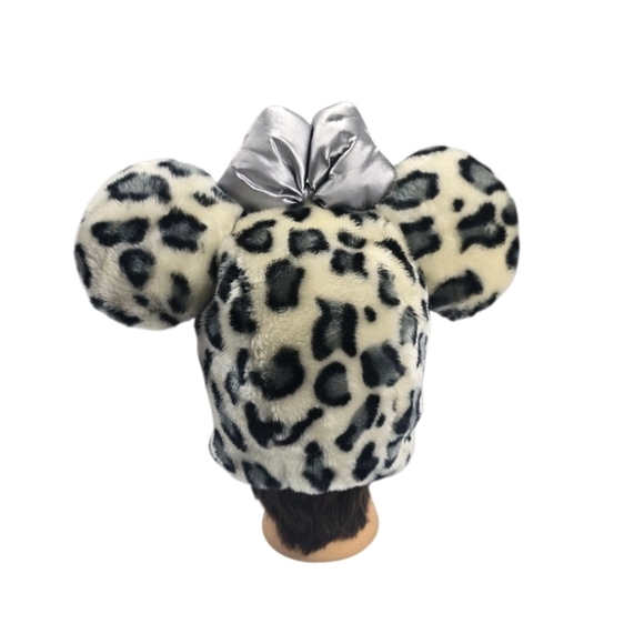 Minnie Mouse Fan Cap Silver Leopard  Pattern Ribbon Disney Parks One Size - Picture 6 of 10